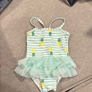 Pineapple Print Striped Swimsuit with Tulle Skirt